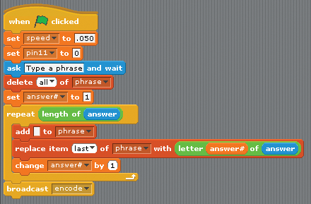 Example of Scratch code to teach the alphabet.